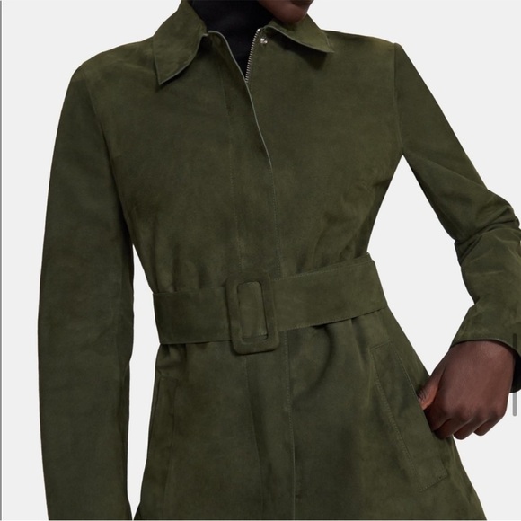 Theory Gloss Lamb Suede Belted Zip Up Utility Jacket Size 4 - Picture 13 of 15